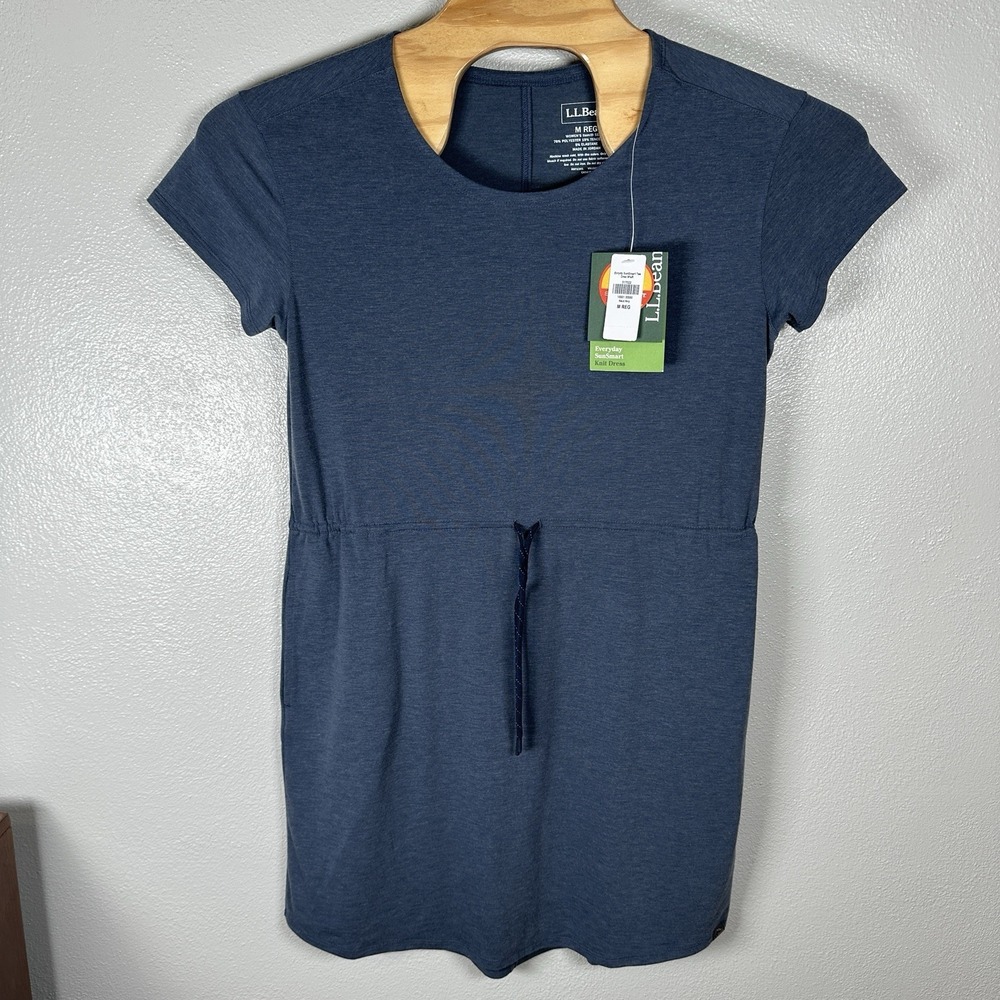 NEW LL Bean Everyday SunSmart Tee Dress Womens Medium Blue Active Soft Stretchy - Picture 1 of 7